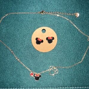 Swarovski Minnie Mouse Black & Red Necklace and Earring Set